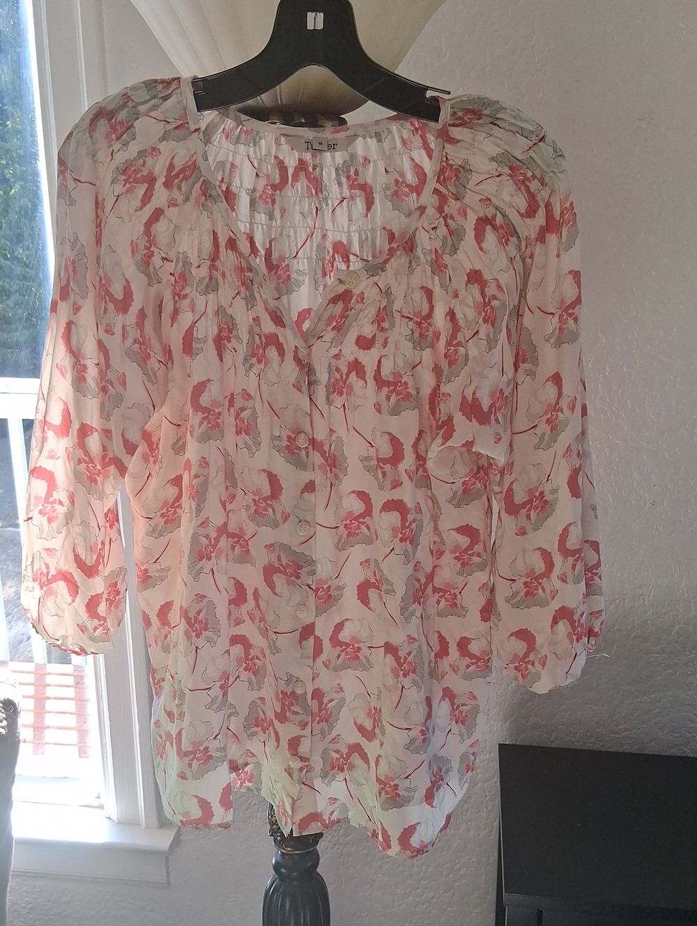 Tucker White Blouse with Coral-Pink Floral Print